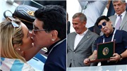 Maradona trao bạn g&#225;i nụ h&#244;n kiểu Ph&#225;p tr&#234;n kh&#225;n đ&#224;i ng&#224;y Argentina bị loại