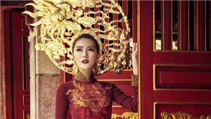 Tường Linh h&#233; lộ trang phục truyền thống mang h&#236;nh rồng dự thi Hoa hậu Li&#234;n lục địa 