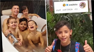 Con trai Ronaldo mở Instagram, g&#226;y sốt với video n&#243;i 4 thứ tiếng